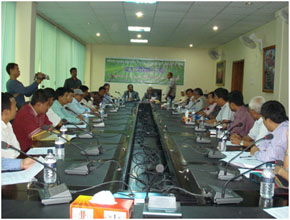 A view exchange meeting is in progress in Rangamati Hill District Council’s seminar room